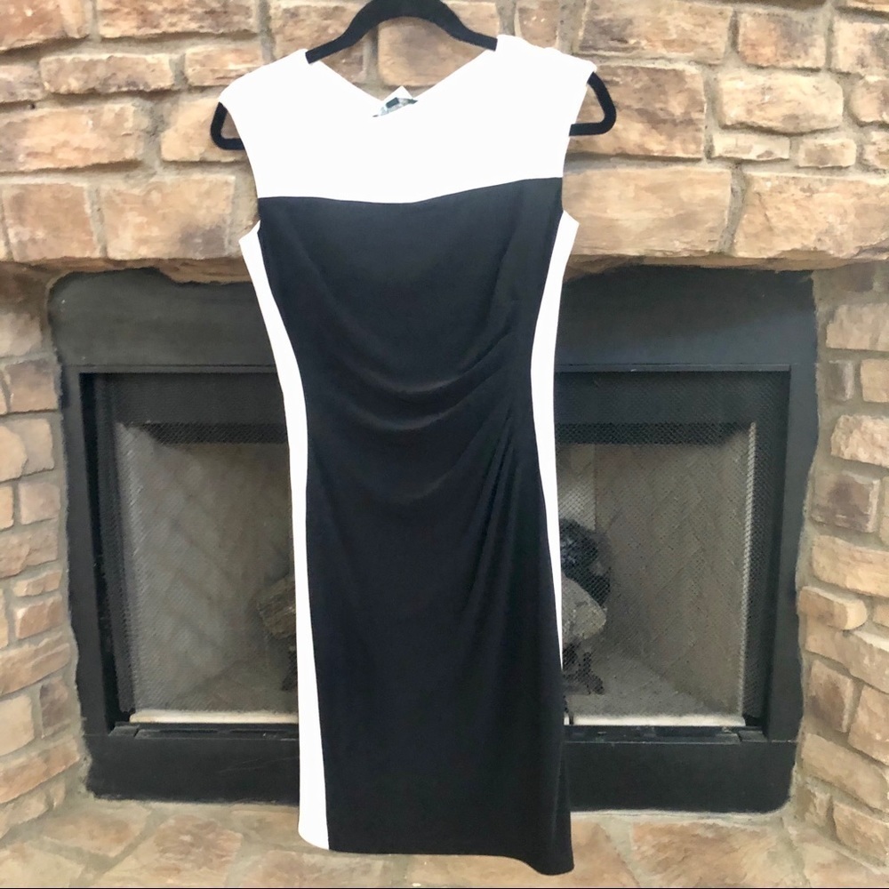 NWT Lauren Ralph Lauren black and white dress with rouching.  Size 4